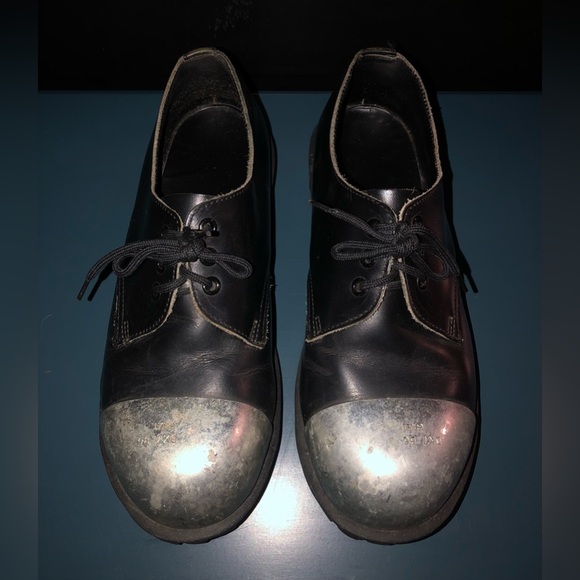 Vintage 1993 Getta Grip Black Leather Oxfords with Exposed Steel Toes - Picture 2 of 12